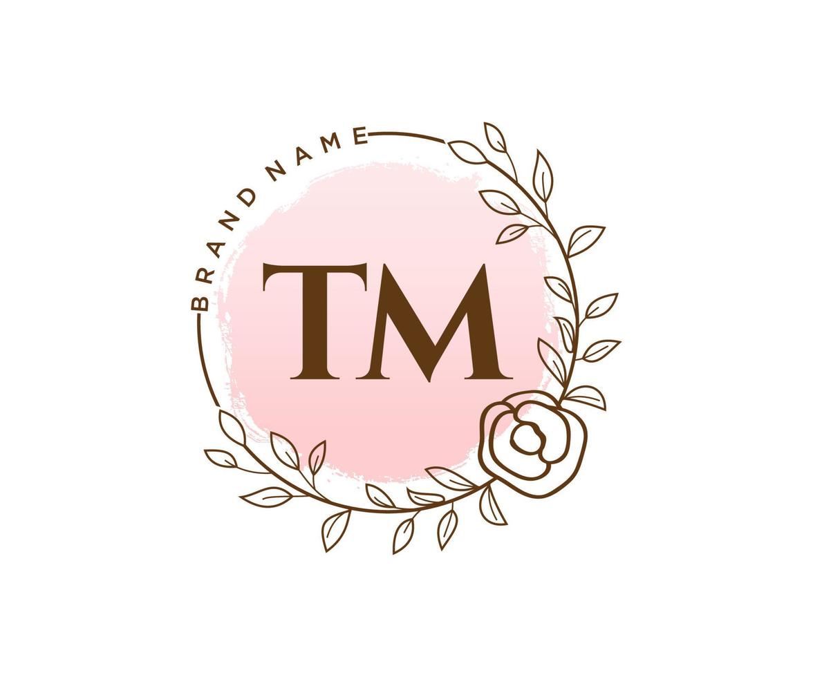 Initial TM feminine logo. Usable for Nature, Salon, Spa, Cosmetic and Beauty Logos. Flat Vector Logo Design Template Element.