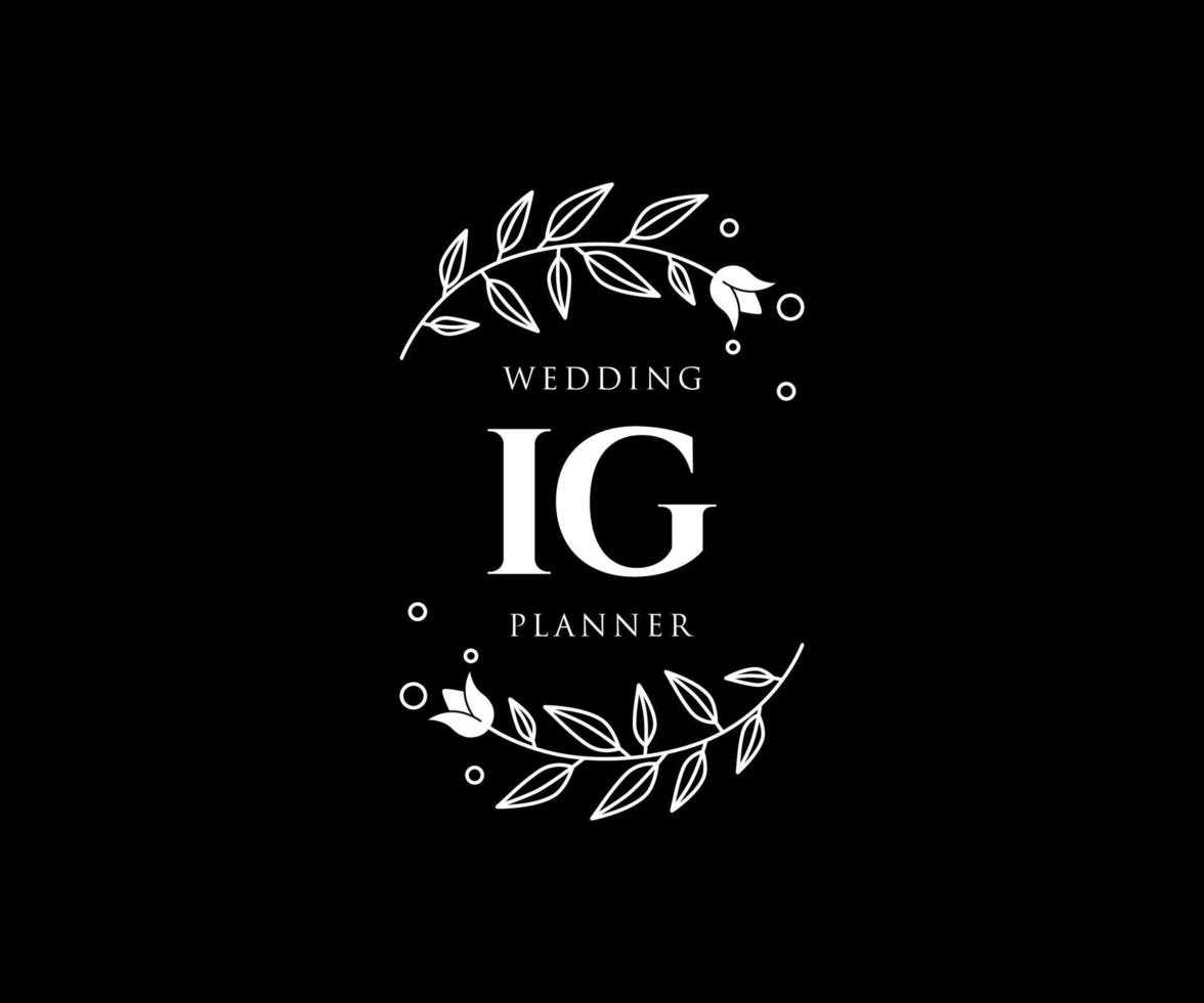 IG Initials letter Wedding monogram logos collection, hand drawn modern minimalistic and floral templates for Invitation cards, Save the Date, elegant identity for restaurant, boutique, cafe in vector