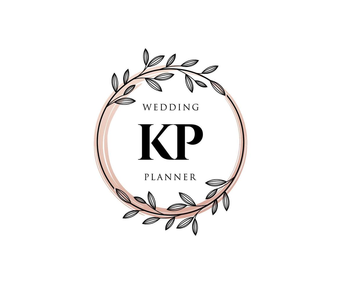 KP Initials letter Wedding monogram logos collection, hand drawn modern minimalistic and floral templates for Invitation cards, Save the Date, elegant identity for restaurant, boutique, cafe in vector
