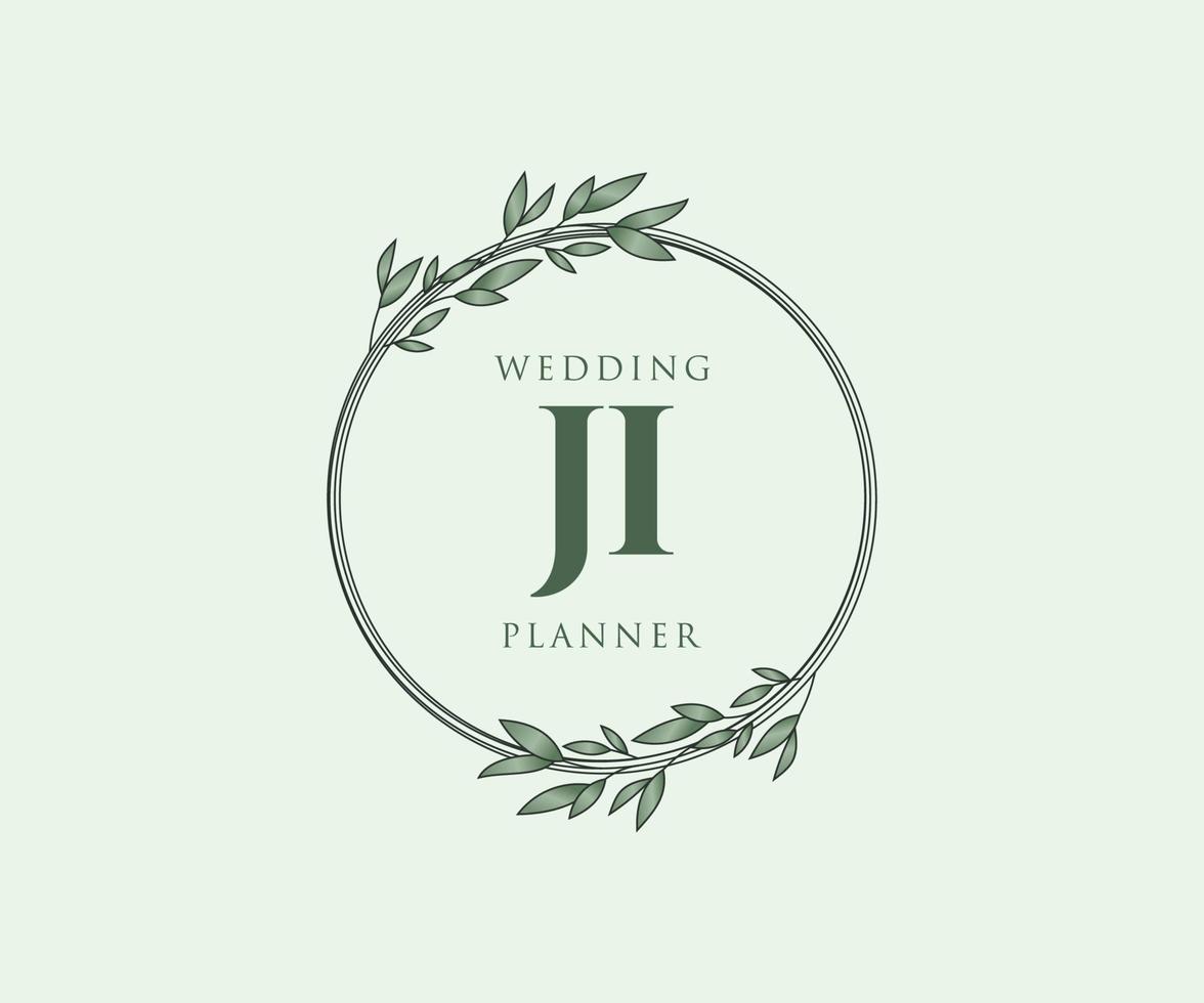 JI Initials letter Wedding monogram logos collection, hand drawn modern minimalistic and floral templates for Invitation cards, Save the Date, elegant identity for restaurant, boutique, cafe in vector