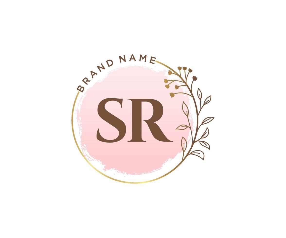 Initial SR feminine logo. Usable for Nature, Salon, Spa, Cosmetic and Beauty Logos. Flat Vector Logo Design Template Element.