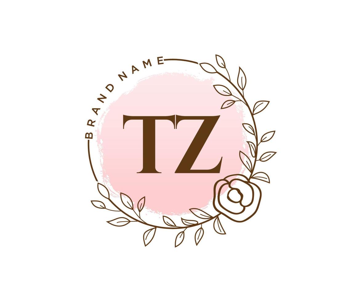 logotipo femenino inicial tz. utilizable para logotipos de naturaleza, salón, spa, cosmética y belleza. elemento de plantilla de diseño de logotipo de vector plano.