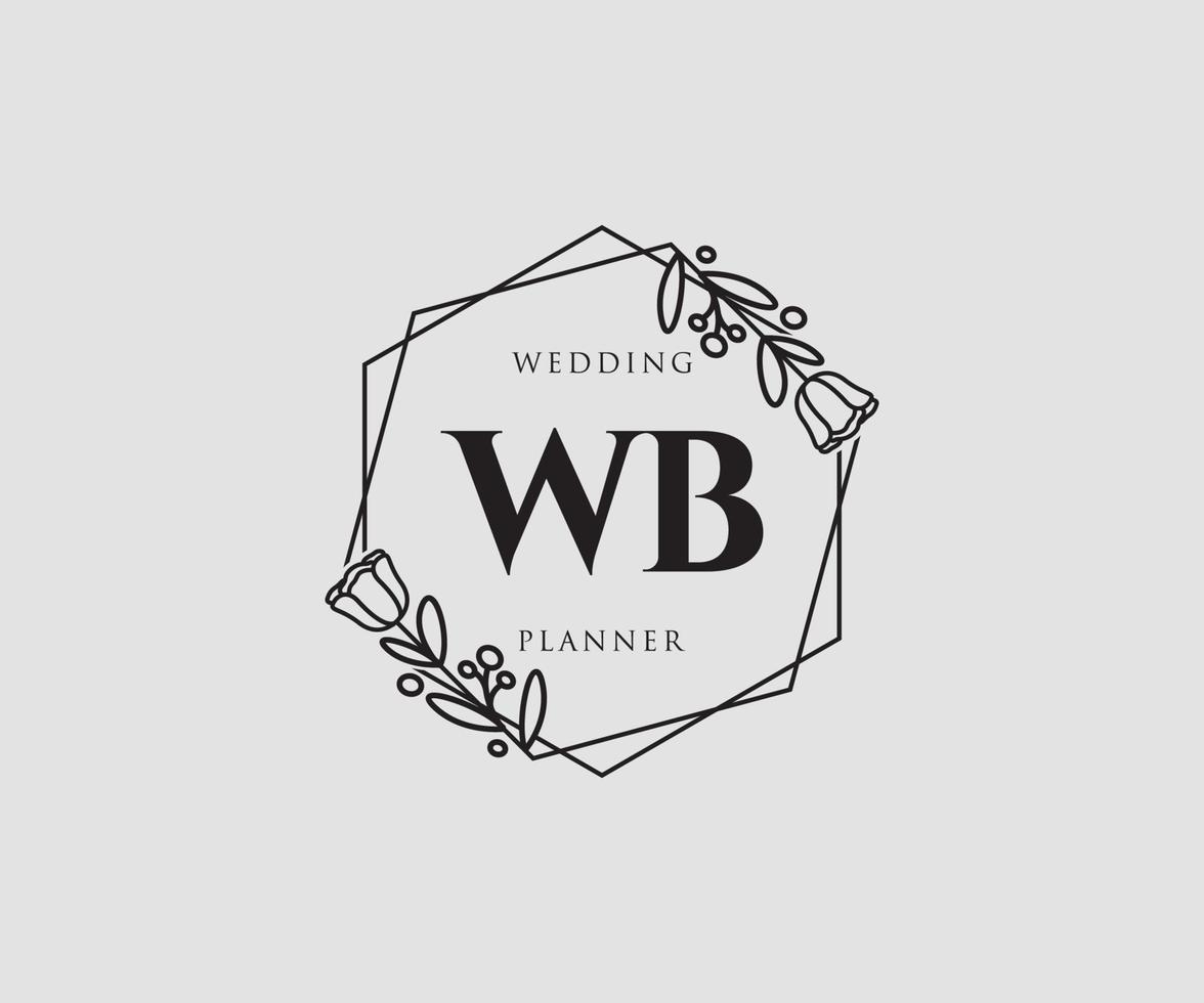 Initial WB feminine logo. Usable for Nature, Salon, Spa, Cosmetic and Beauty Logos. Flat Vector Logo Design Template Element.