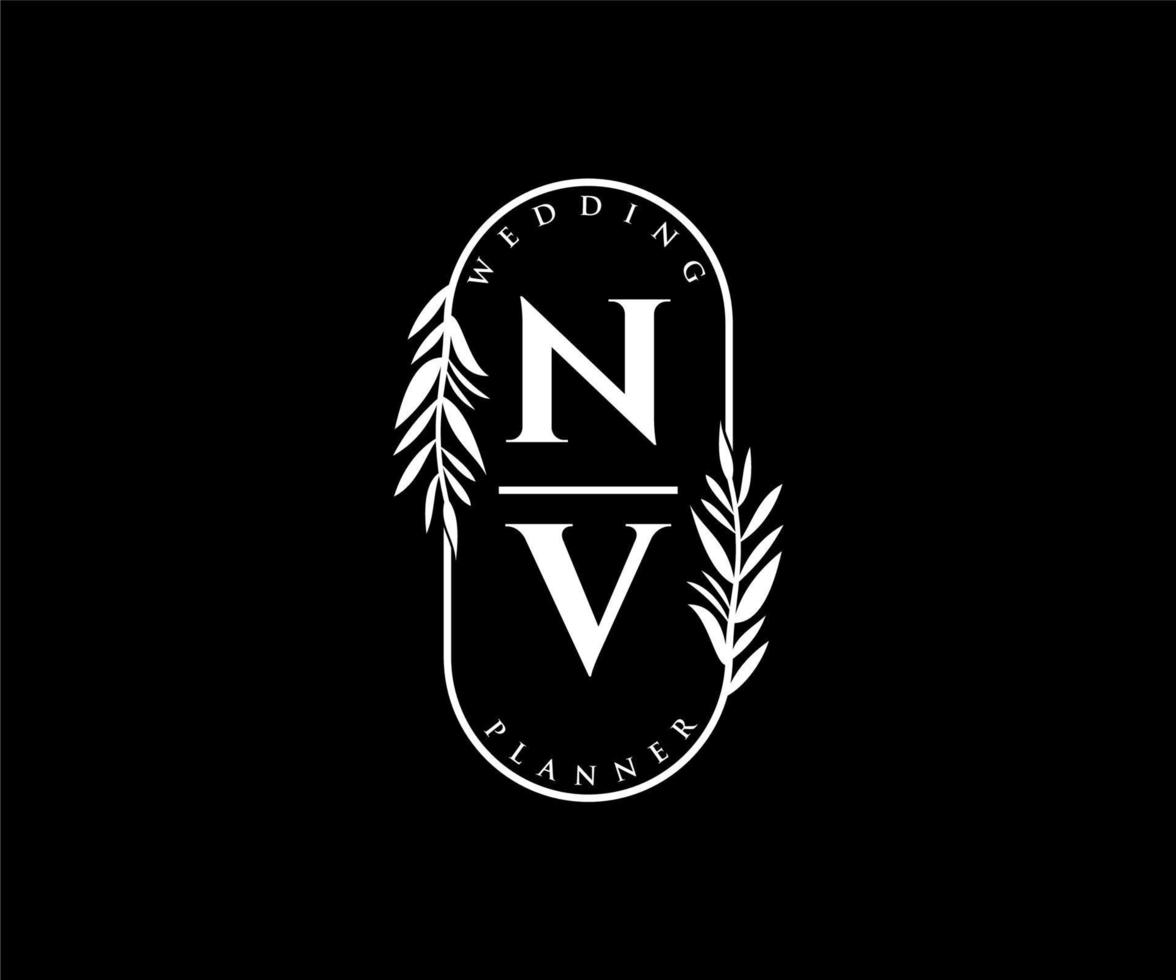 NV Initials letter Wedding monogram logos collection, hand drawn modern minimalistic and floral templates for Invitation cards, Save the Date, elegant identity for restaurant, boutique, cafe in vector