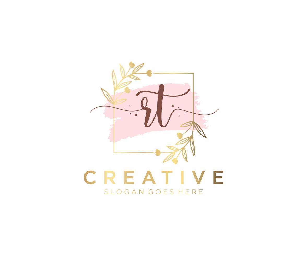 Initial RT feminine logo. Usable for Nature, Salon, Spa, Cosmetic and Beauty Logos. Flat Vector Logo Design Template Element.