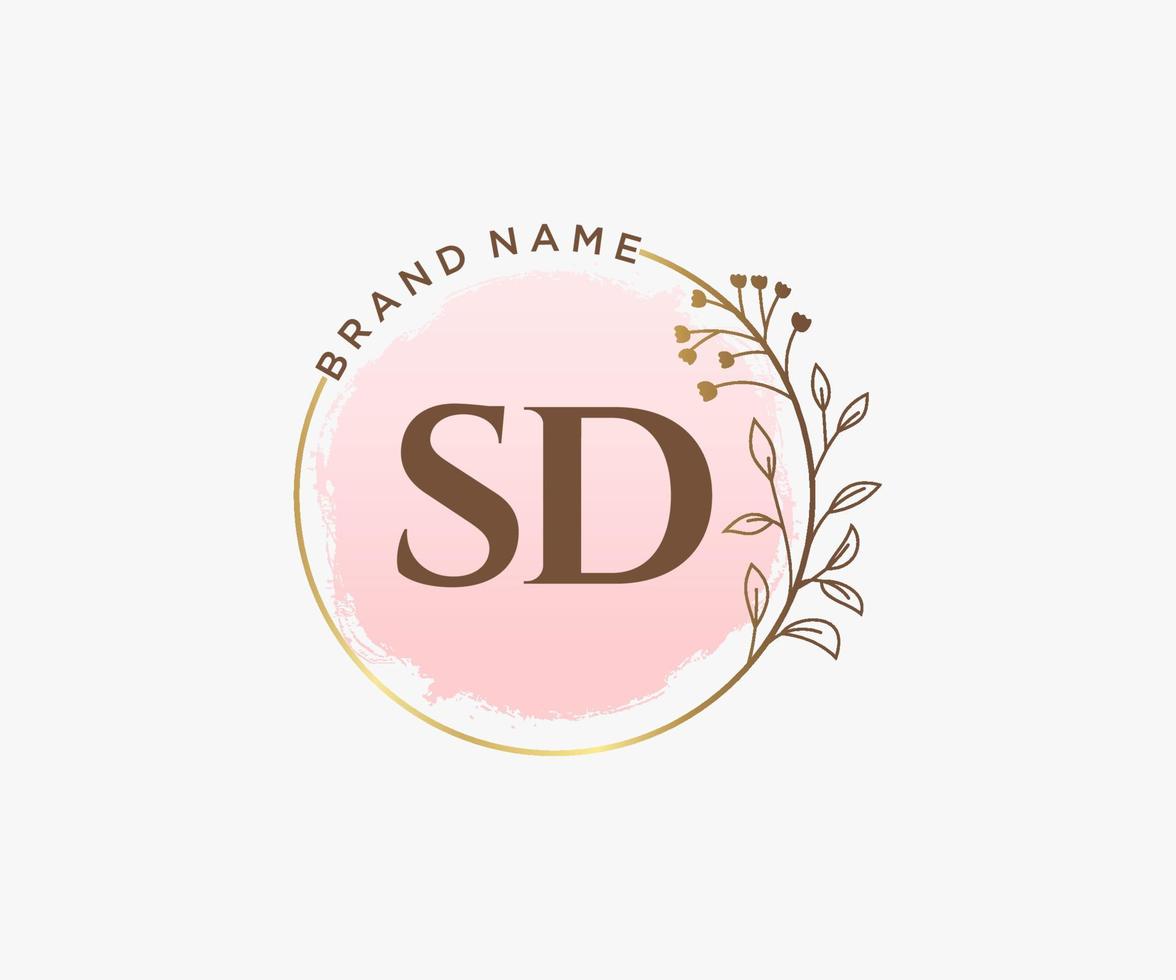 Initial SD feminine logo. Usable for Nature, Salon, Spa, Cosmetic and Beauty Logos. Flat Vector Logo Design Template Element.