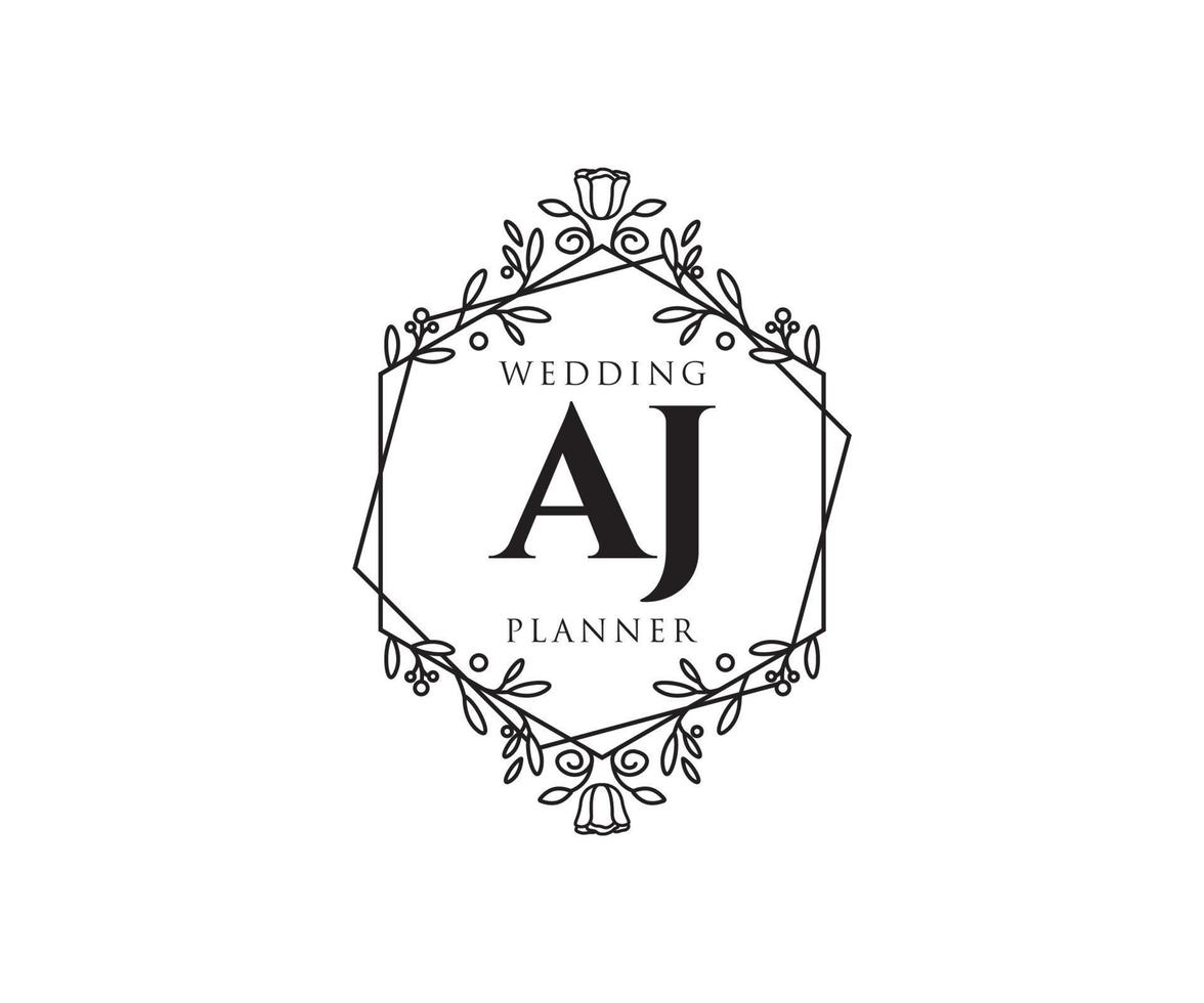 AJ Initials letter Wedding monogram logos collection, hand drawn modern minimalistic and floral templates for Invitation cards, Save the Date, elegant identity for restaurant, boutique, cafe in vector