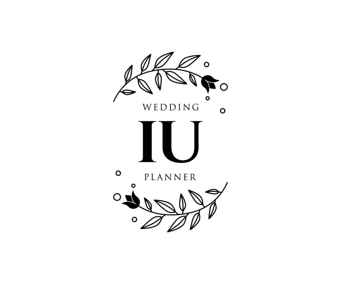 IU Initials letter Wedding monogram logos collection, hand drawn modern minimalistic and floral templates for Invitation cards, Save the Date, elegant identity for restaurant, boutique, cafe in vector