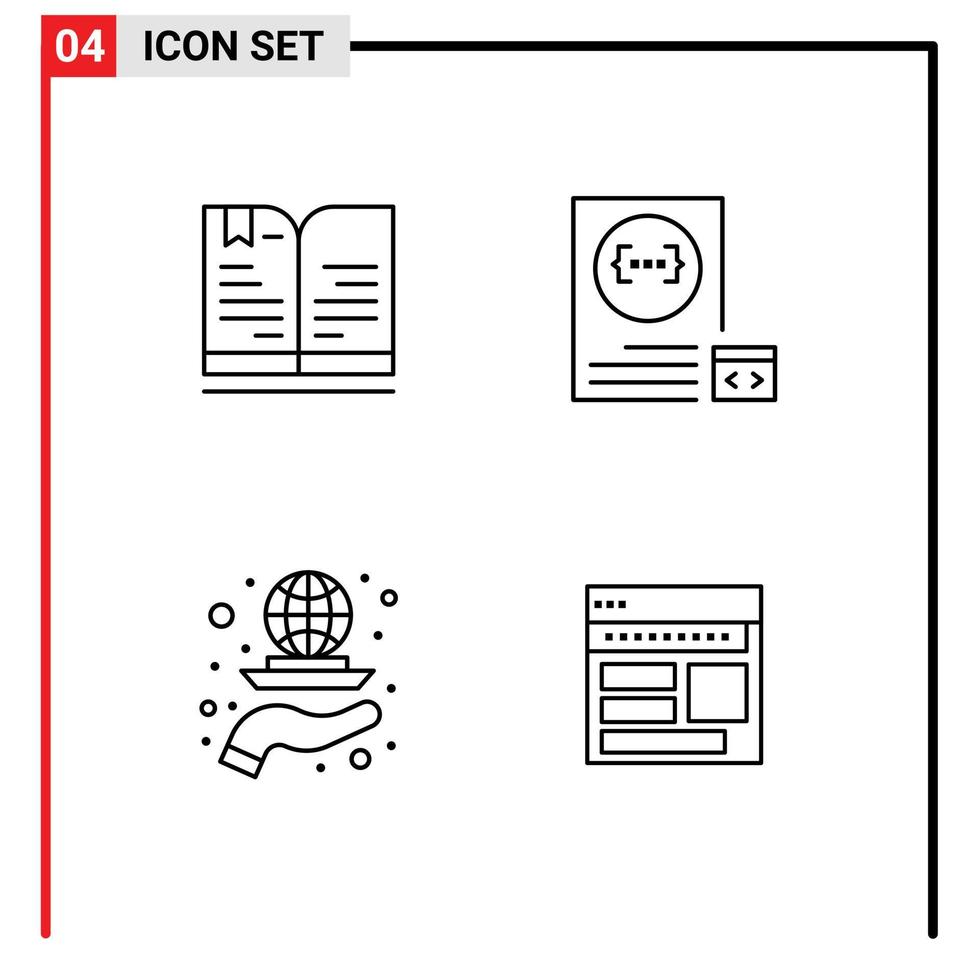 Group of 4 Modern Filledline Flat Colors Set for back to school globe note develop growth Editable Vector Design Elements