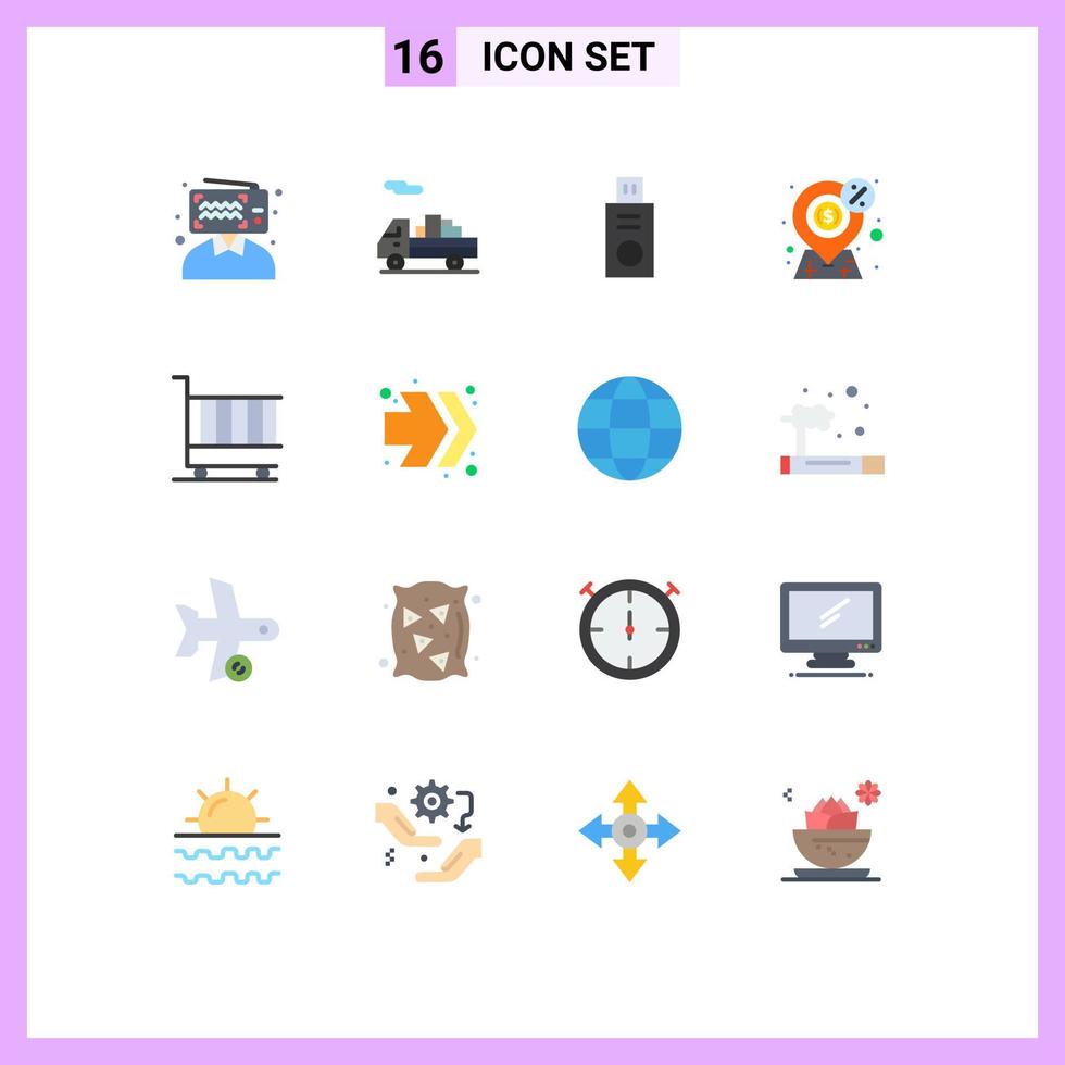 Modern Set of 16 Flat Colors and symbols such as finance business flash drive present money Editable Pack of Creative Vector Design Elements