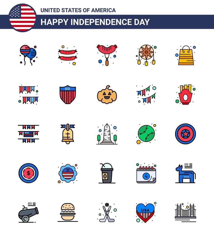 Stock Vector Icon Pack of American Day 25 Flat Filled Line Signs and Symbols for buntings american day decoration shop money Editable USA Day Vector Design Elements