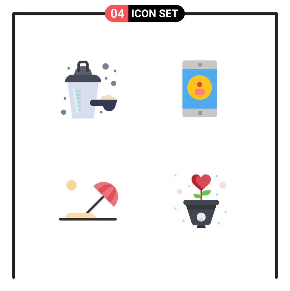 conjunto de iconos planos de interfaz móvil de 4 pictogramas de perfil de aplicación de vacaciones aditivo gratitud elementos de diseño vectorial editables vector