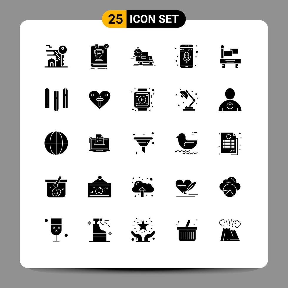 Modern Set of 25 Solid Glyphs and symbols such as phone recorder mobile mic rules mobile app transport Editable Vector Design Elements