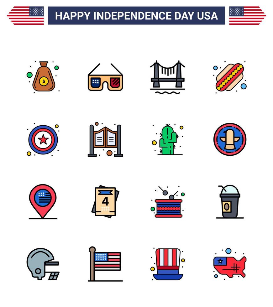 4th July USA Happy Independence Day Icon Symbols Group of 16 Modern Flat Filled Lines of sign police bridge states american Editable USA Day Vector Design Elements