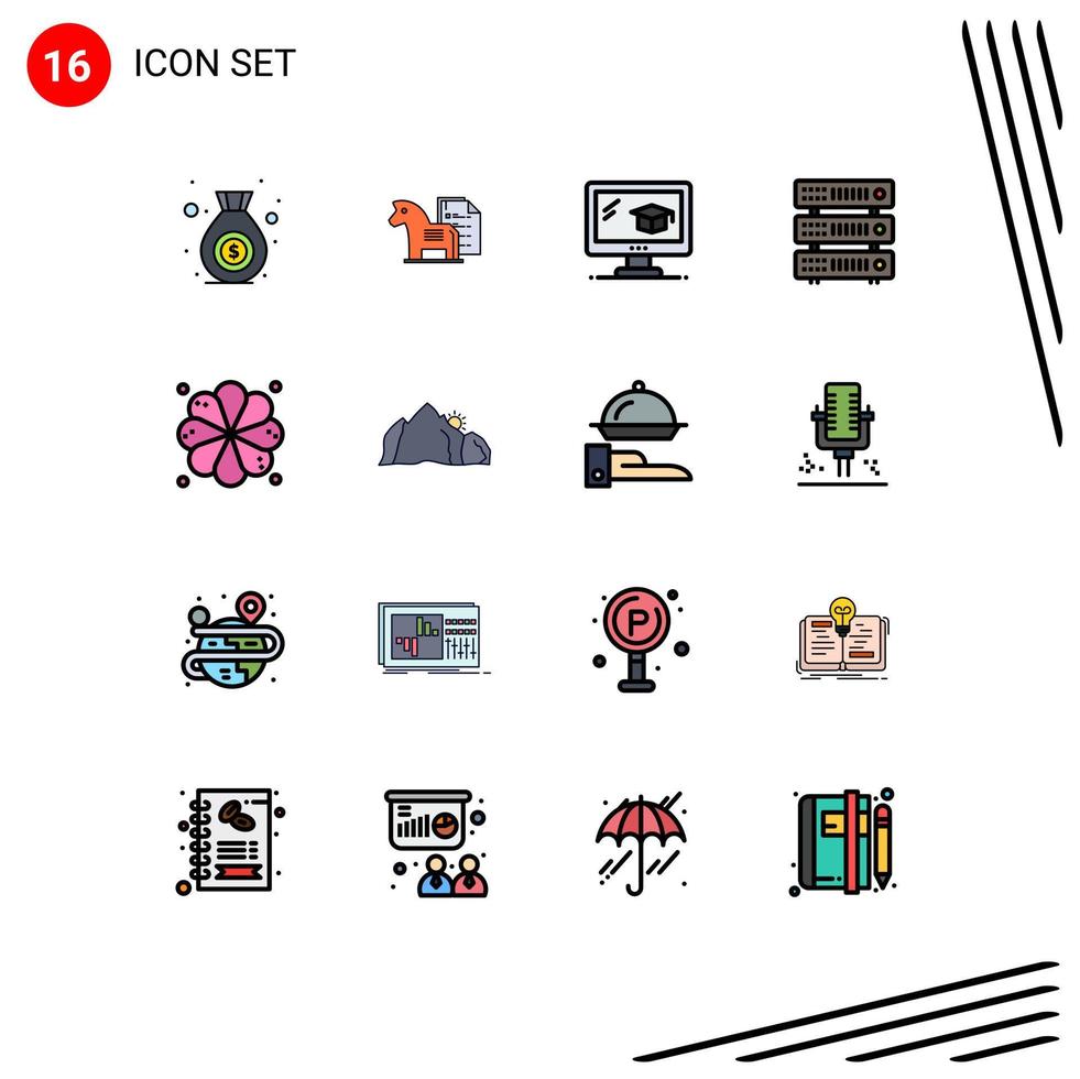 Universal Icon Symbols Group of 16 Modern Flat Color Filled Lines of spa hosting tactic server database Editable Creative Vector Design Elements