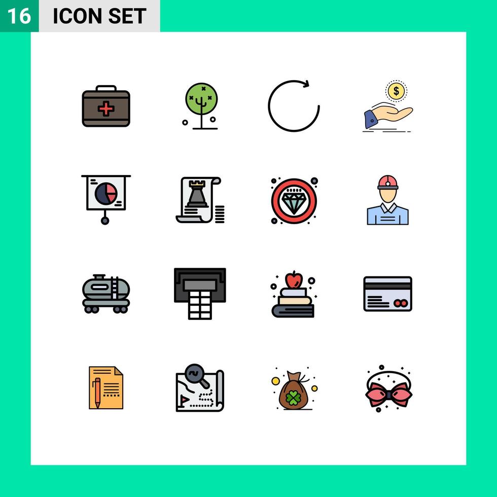 16 Thematic Vector Flat Color Filled Lines and Editable Symbols of chart loan arrow finance cash out Editable Creative Vector Design Elements