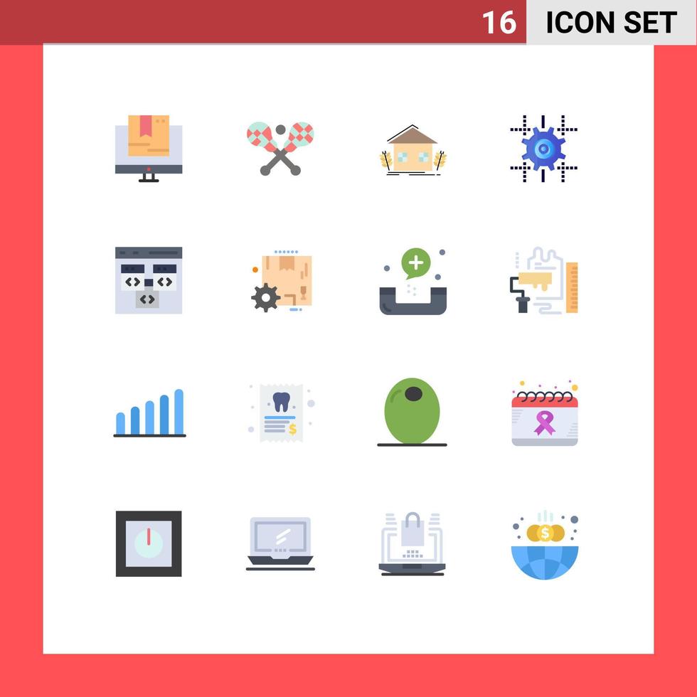 Set of 16 Vector Flat Colors on Grid for line gear sticks setting environment Editable Pack of Creative Vector Design Elements