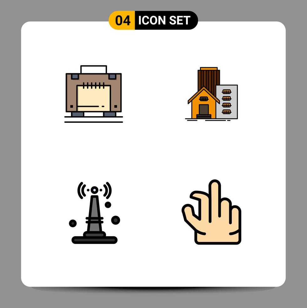 User Interface Pack of 4 Basic Filledline Flat Colors of hotel internet luggage real router Editable Vector Design Elements