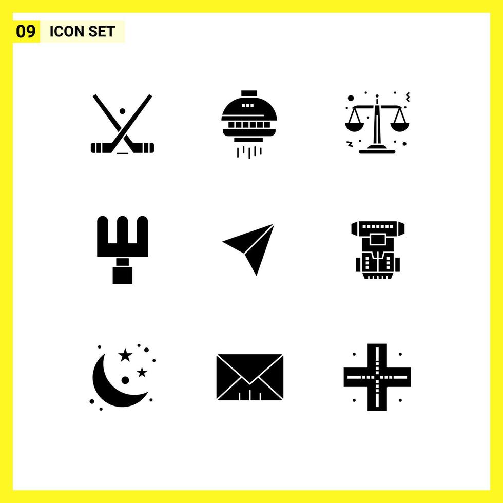 Group of 9 Solid Glyphs Signs and Symbols for box sets ufo instagram rake Editable Vector Design Elements