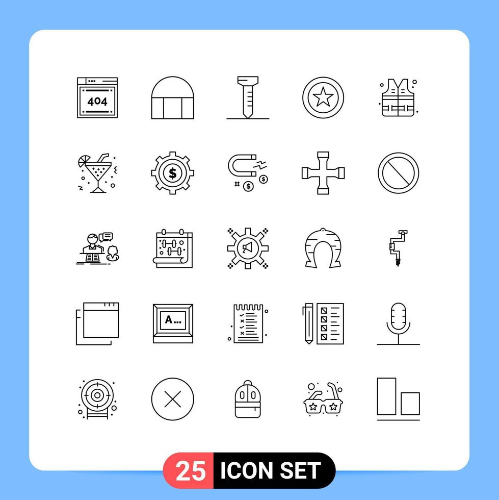 Modern Set of 25 Lines Pictograph of drink park nail water business Editable Vector Design Elements