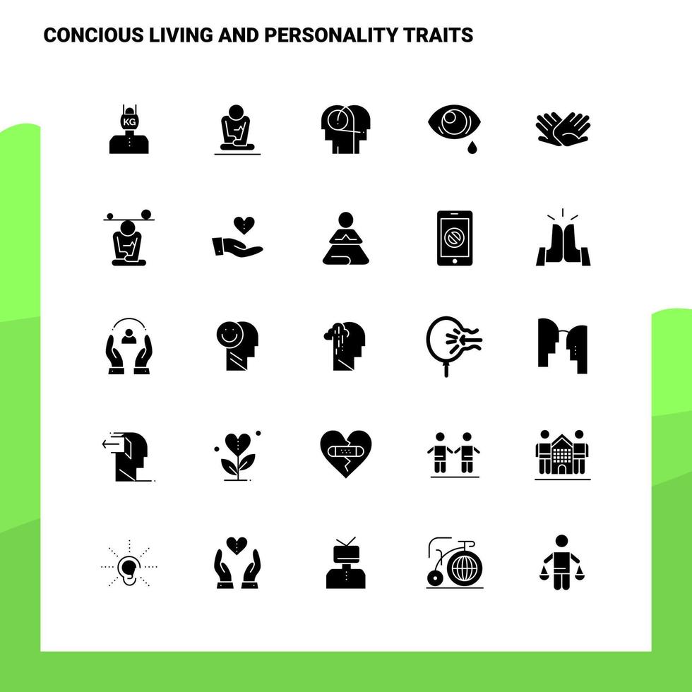 25 Concious Living And Personality Traits Icon set Solid Glyph Icon Vector Illustration Template For Web and Mobile Ideas for business company