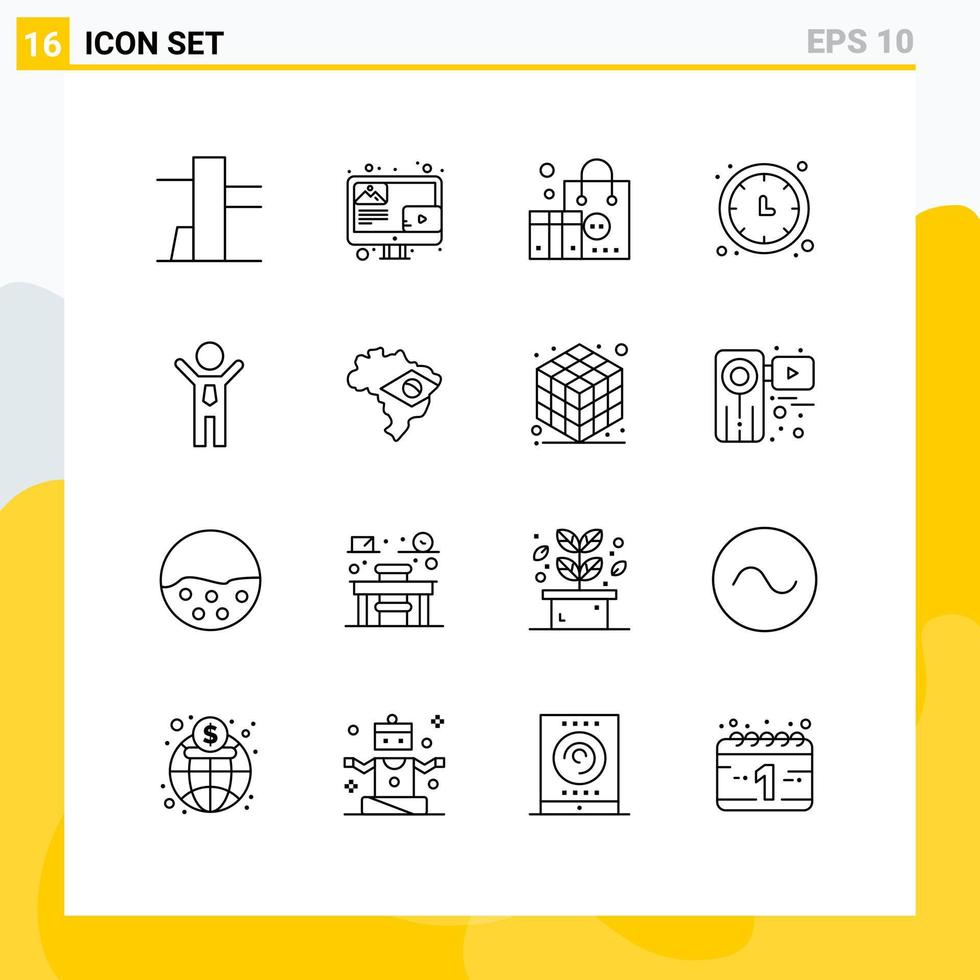 Outline Pack of 16 Universal Symbols of winner business marketing achievement timer Editable Vector Design Elements