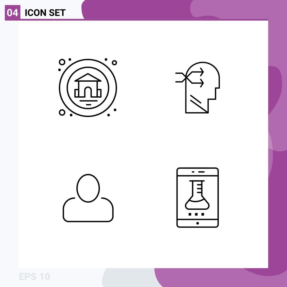 4 Thematic Vector Filledline Flat Colors and Editable Symbols of home user mental chang thinking mobile app store Editable Vector Design Elements