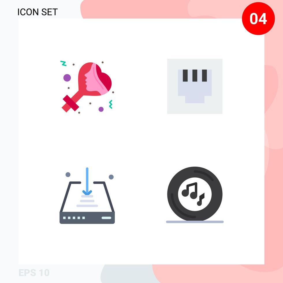 paquete de interfaz de usuario de 4 iconos planos básicos de género guardar celebrar flecha elementos de diseño vectorial editables musicales vector