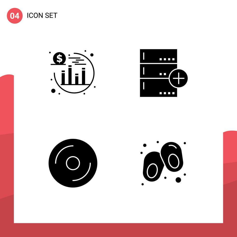 Set of 4 Modern UI Icons Symbols Signs for investment disk add data media Editable Vector Design Elements