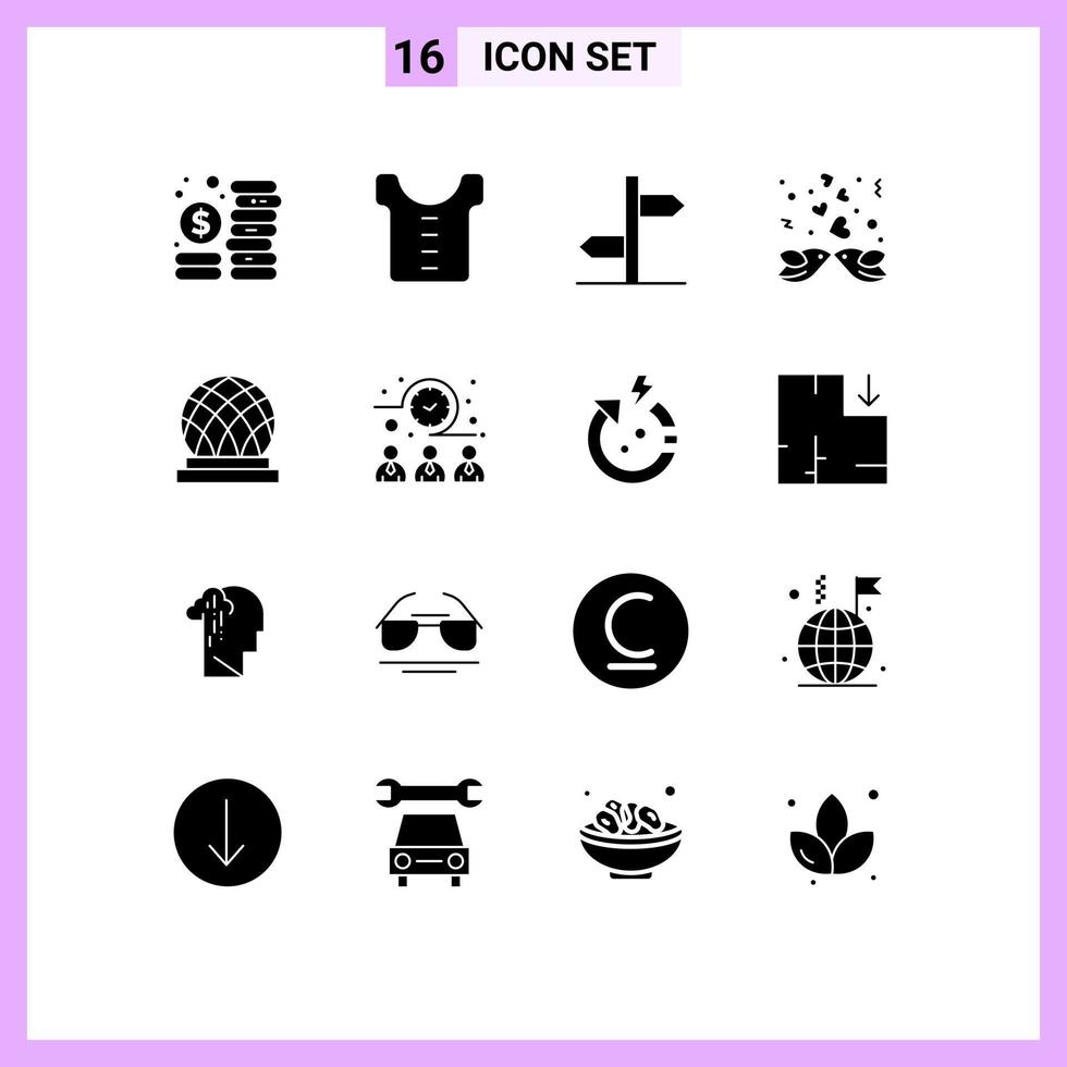 Universal Icon Symbols Group of 16 Modern Solid Glyphs of city building logistic love couple Editable Vector Design Elements