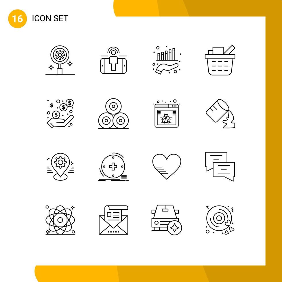Stock Vector Icon Pack of 16 Line Signs and Symbols for revenue income business shopping cart basket Editable Vector Design Elements