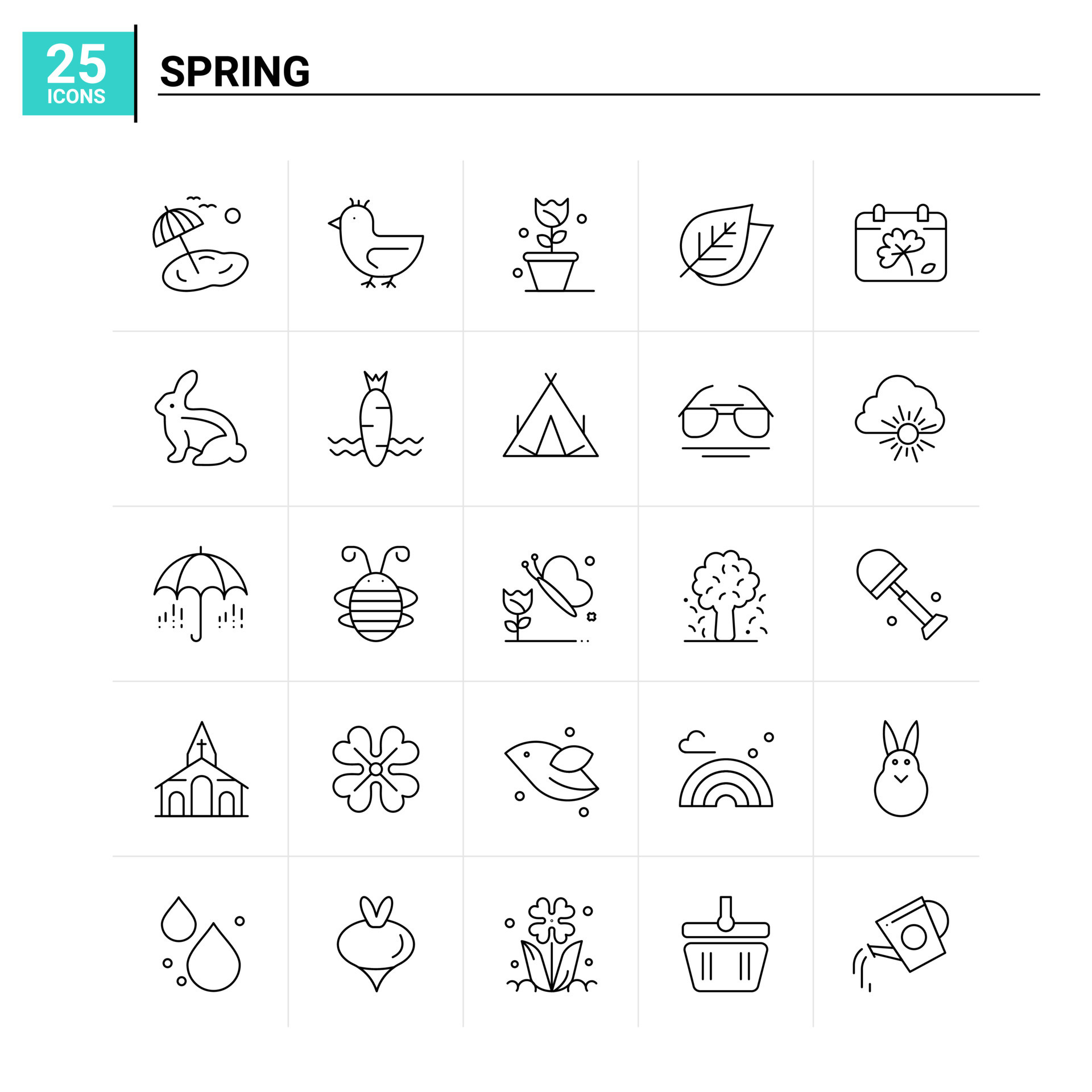 25 Spring icon set vector background 15054551 Vector Art at Vecteezy