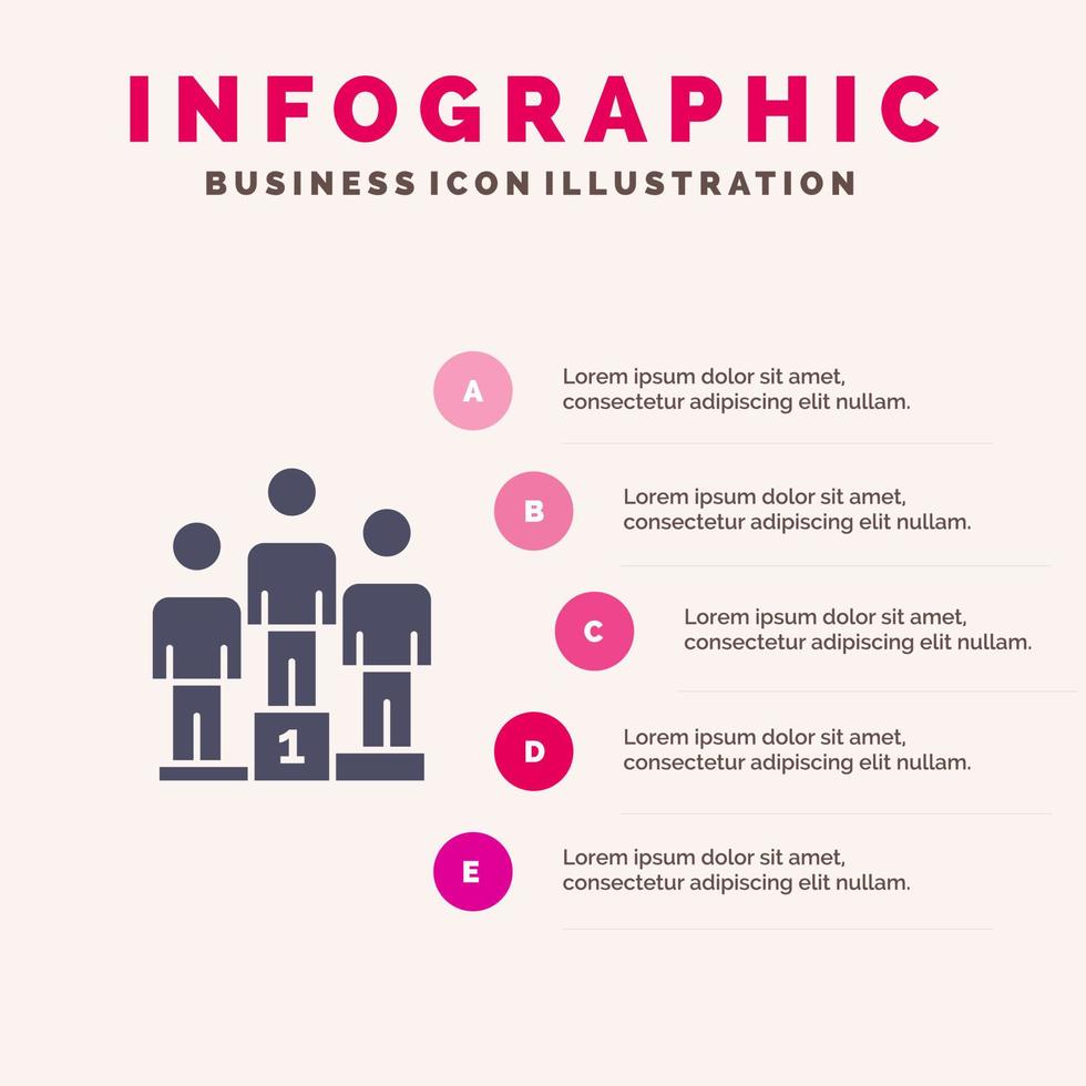 ganadores pedestal podio ganadores sólido icono infografía 5 pasos presentación antecedentes vector