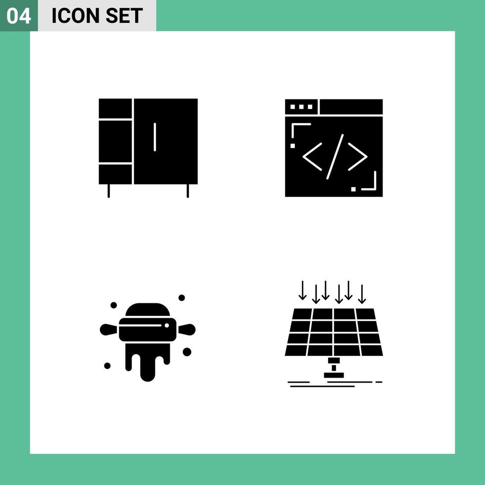 Universal Icon Symbols Group of 4 Modern Solid Glyphs of furniture rolling wardrobe lines panel Editable Vector Design Elements