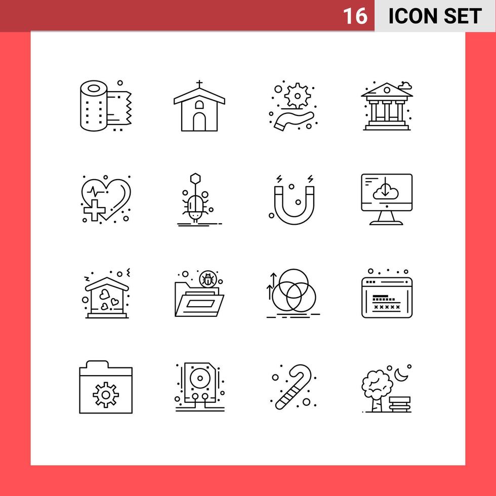 Pack of 16 Modern Outlines Signs and Symbols for Web Print Media such as health money easter bank city Editable Vector Design Elements