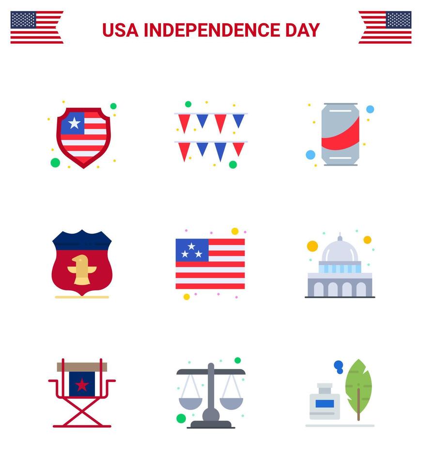 Stock Vector Icon Pack of American Day 9 Line Signs and Symbols for capitol flag soda country american Editable USA Day Vector Design Elements