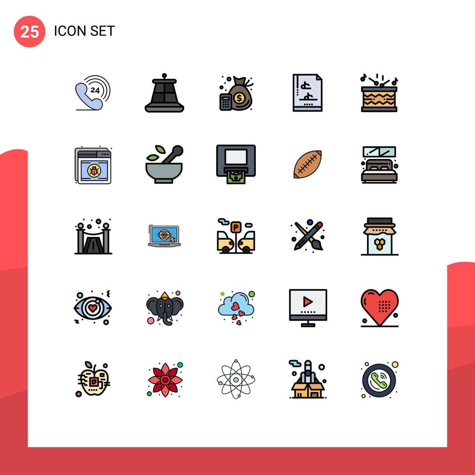 conjunto de 25 iconos modernos de ui símbolos signos para palos instrumento finanzas música de tambor elementos de diseño vectorial editables vector