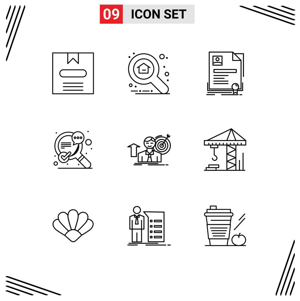 Stock Vector Icon Pack of 9 Line Signs and Symbols for success success contract seo certificate Editable Vector Design Elements