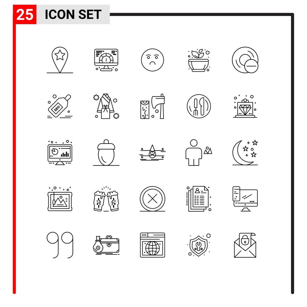 Stock Vector Icon Pack of 25 Line Signs and Symbols for devices rest emotion spa mortar Editable Vector Design Elements