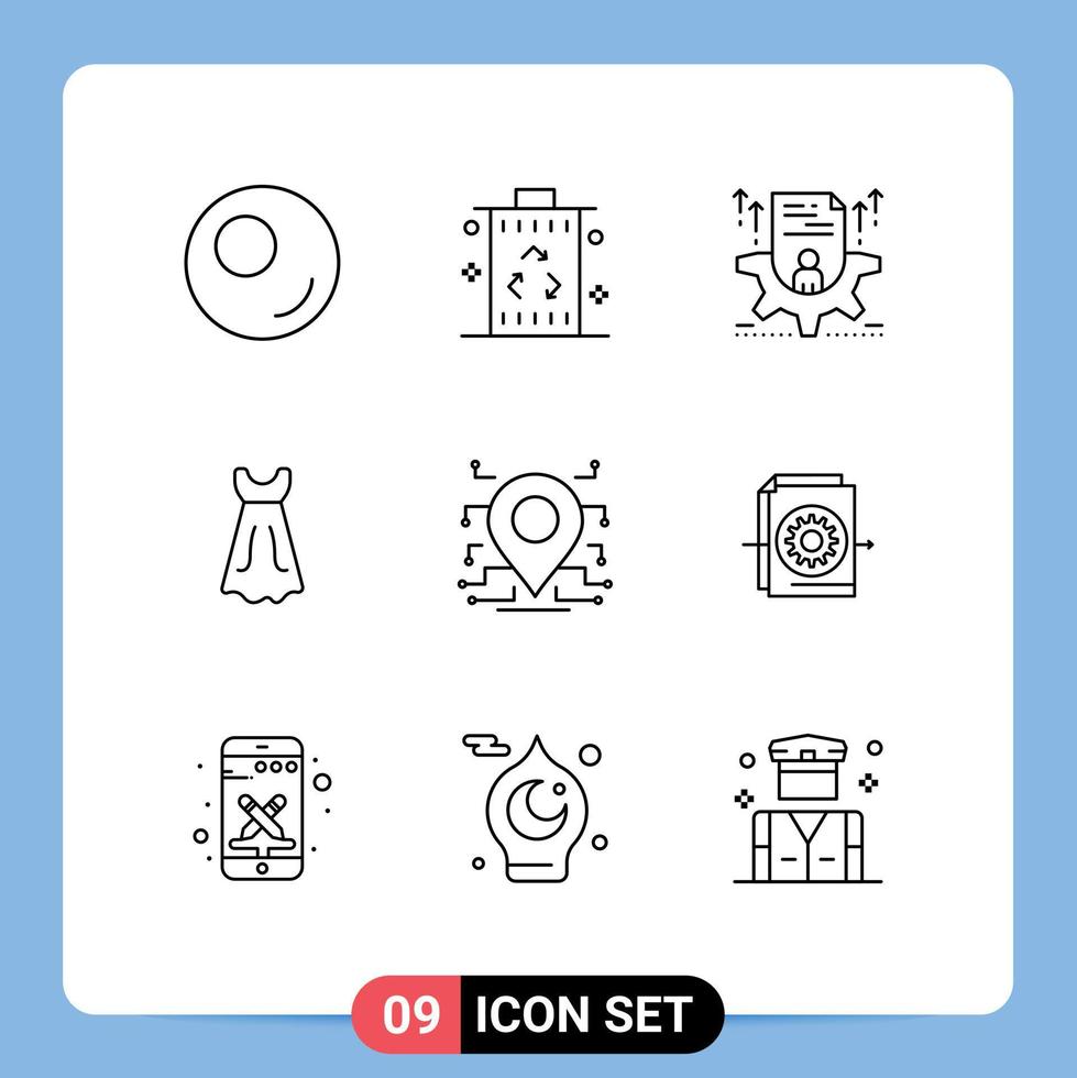 paquete de iconos vectoriales de stock de 9 signos y símbolos de línea para ubicación segura cv vestido de novia elementos de diseño vectorial editables vector