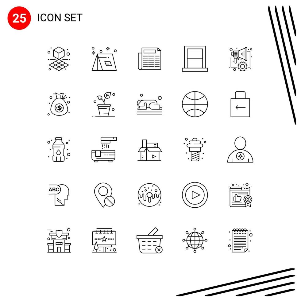 Pack of 25 Modern Lines Signs and Symbols for Web Print Media such as digital household news home bedroom Editable Vector Design Elements