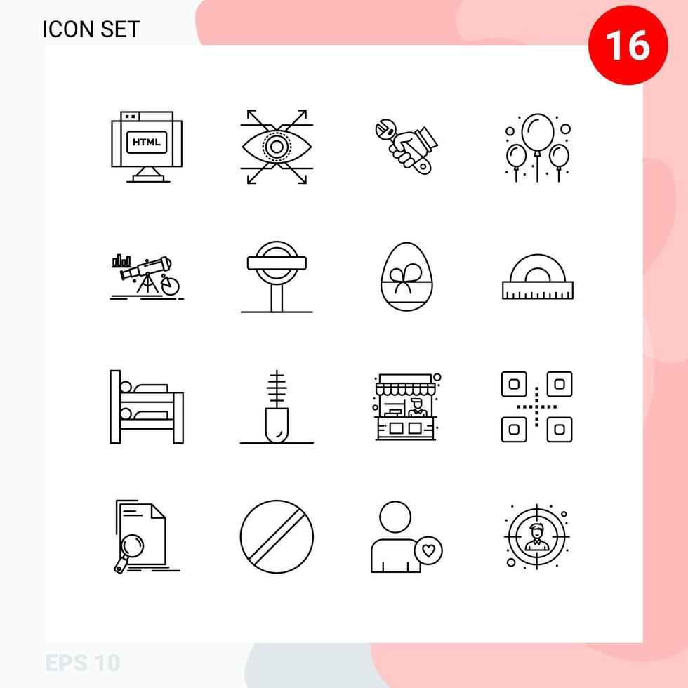 Modern Set of 16 Outlines Pictograph of finance party wrench celebration hand Editable Vector Design Elements