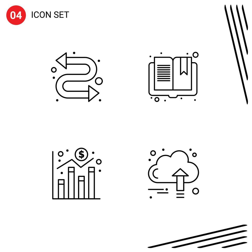Universal Icon Symbols Group of 4 Modern Filledline Flat Colors of arrows graph book reading grow Editable Vector Design Elements