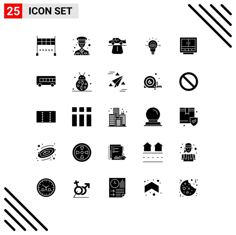 Set of 25 Commercial Solid Glyphs pack for drawer cabinet car business success Editable Vector Design Elements