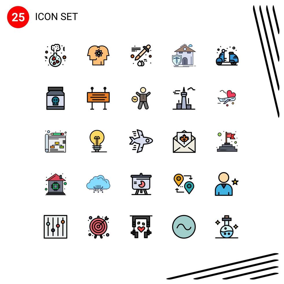 Pack of 25 Modern Filled line Flat Colors Signs and Symbols for Web Print Media such as beach casualty people house insurance Editable Vector Design Elements