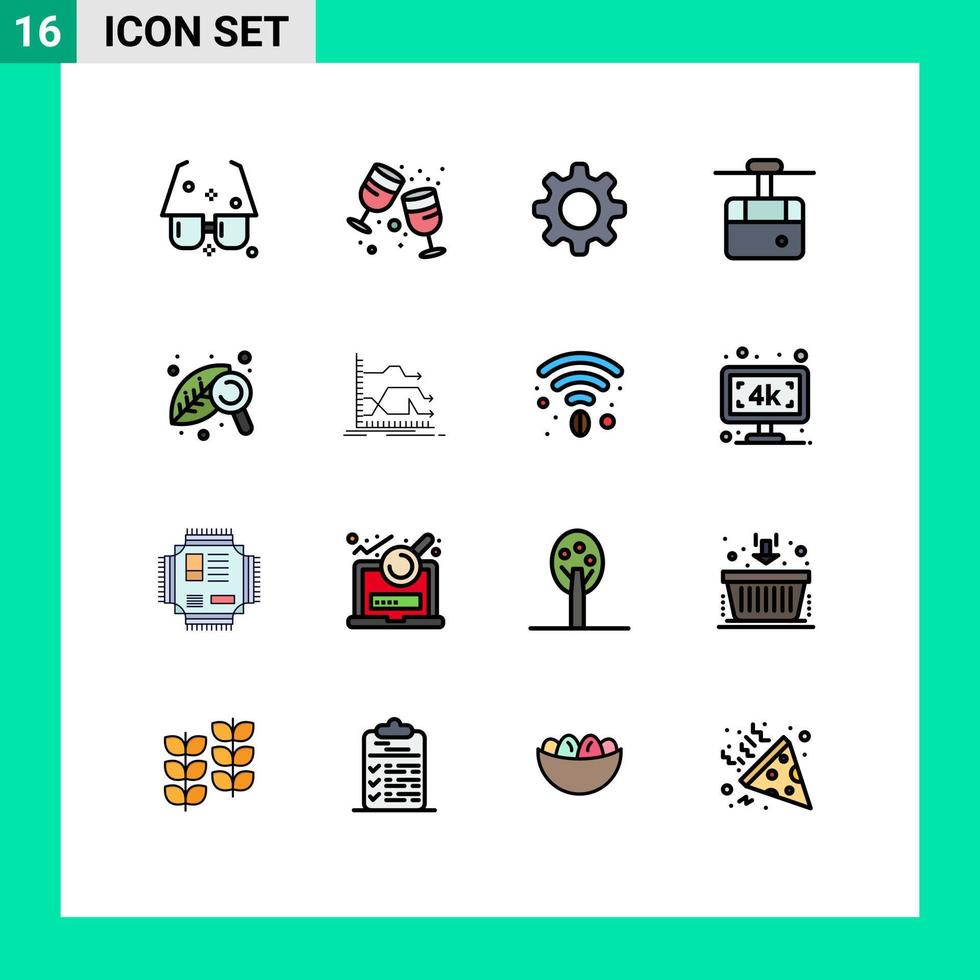 Set of 16 Modern UI Icons Symbols Signs for research transport party ski cable Editable Creative Vector Design Elements