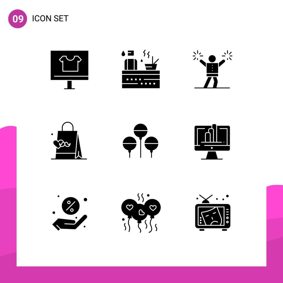 User Interface Pack of 9 Basic Solid Glyphs of bloon fathers day wellness father fan Editable Vector Design Elements