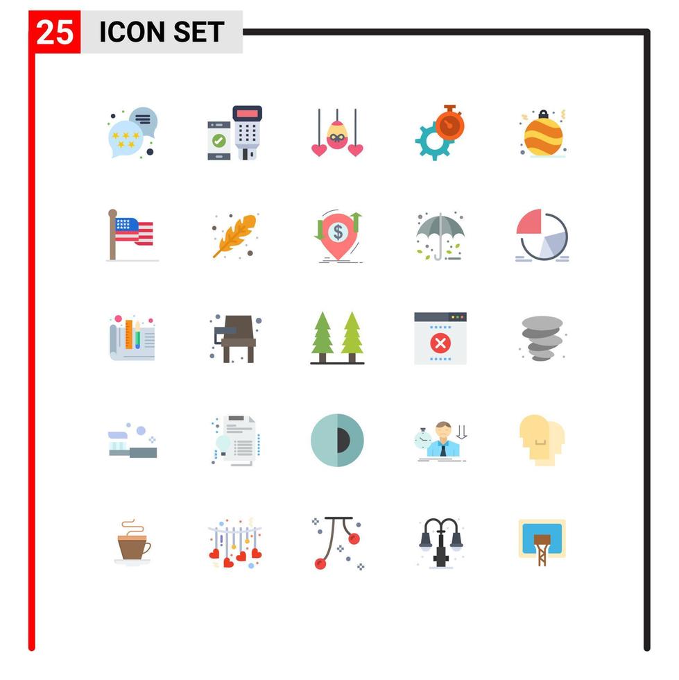 25 Universal Flat Color Signs Symbols of christmas watch heart setting time Editable Vector Design Elements