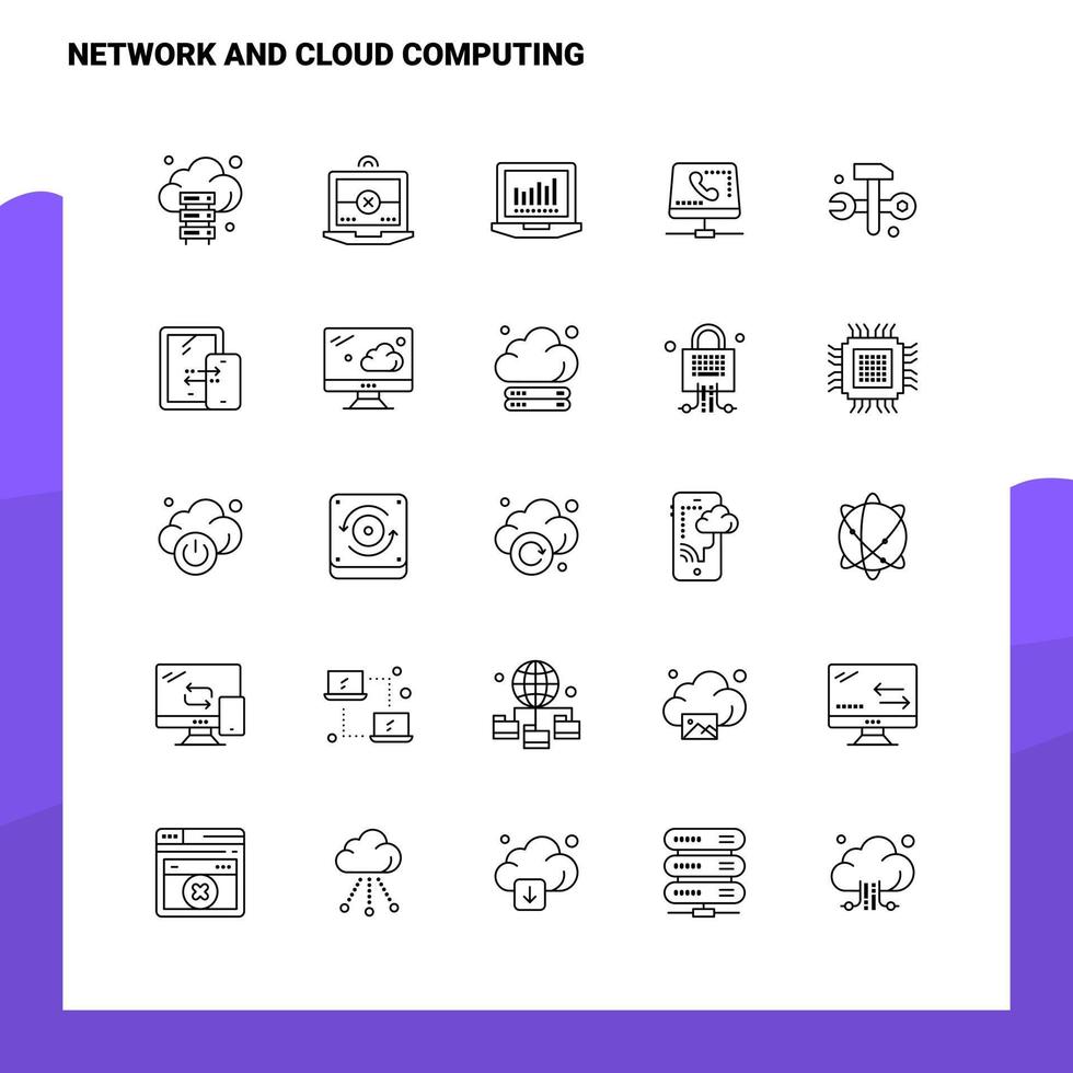conjunto de iconos de línea de red y computación en la nube conjunto de 25 iconos diseño de estilo minimalista vectorial conjunto de iconos negros paquete de pictogramas lineales vector