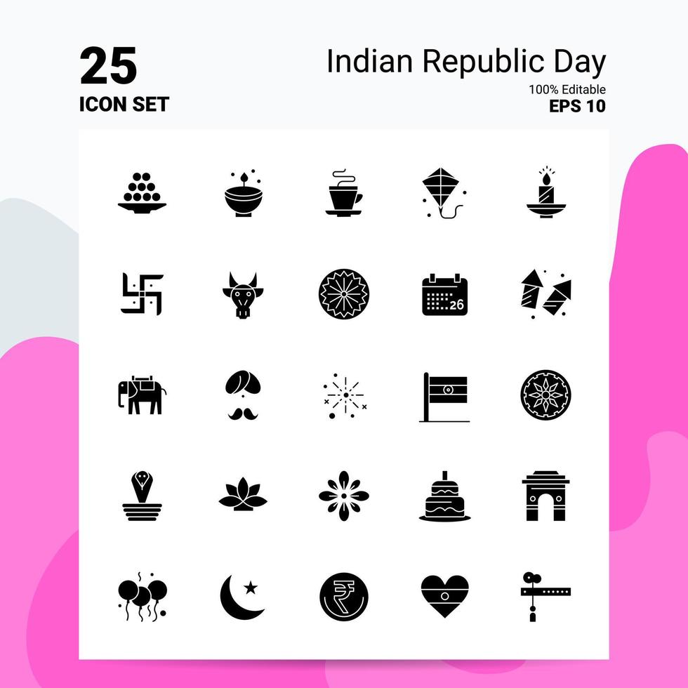 25 conjunto de iconos del día de la república india 100 archivos editables eps 10 ideas de concepto de logotipo de empresa diseño de icono de glifo sólido vector